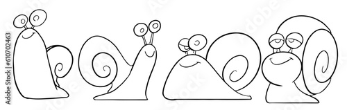 Snail Animal Coloring Page for Kids. Outline vector illustration for coloring book. Vector Snails sheet icon.
