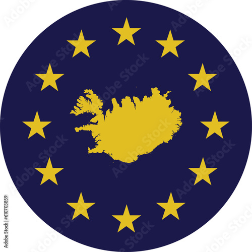 Badge of Yellow Map of Iceland in colors of EU flag