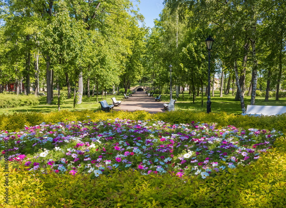Summer landscape of the parks of St. Petersburg. Landmark of the city.