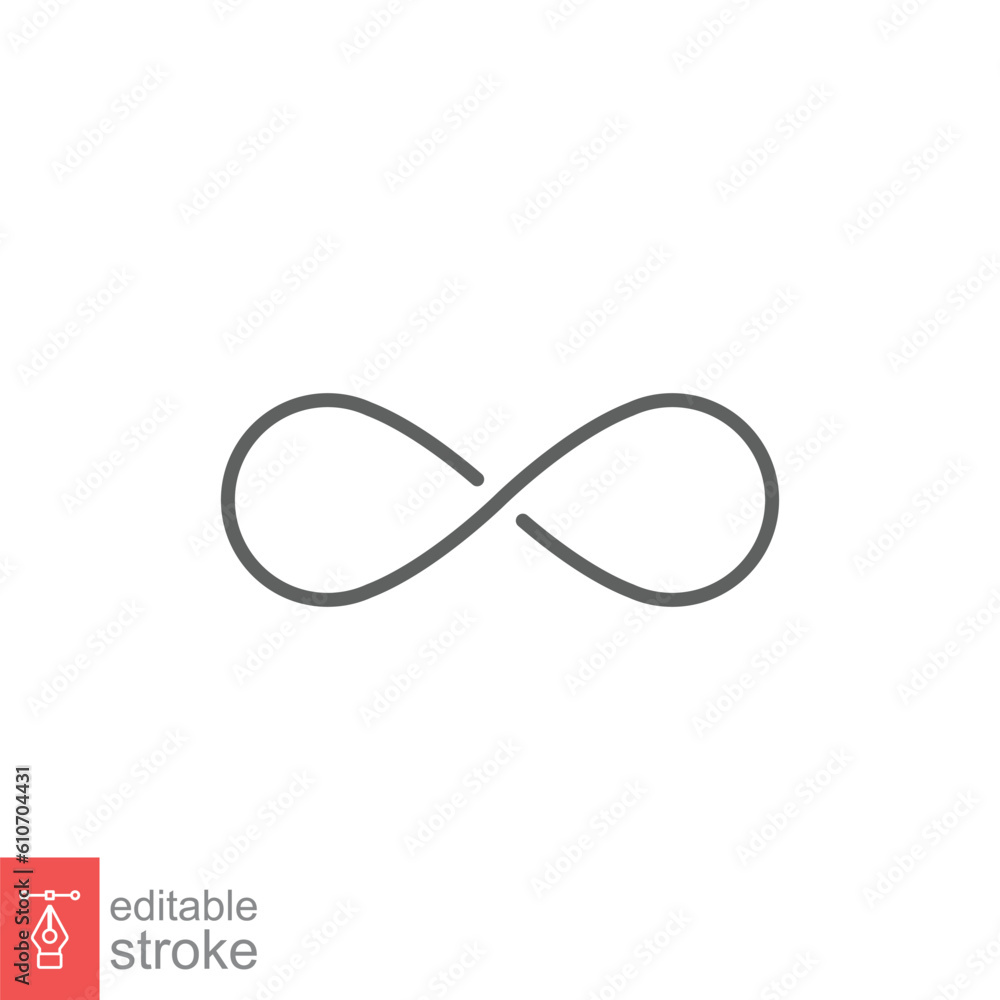 Infinity icon. Simple outline style. Loop, infinite, endless sign, limitless, round, template, ring concept. Thin line symbol. Vector illustration isolated on white background. Editable stroke EPS 10. Infinity icon. Simple outline style. Loop, infinite, endless sign, limitless, round, template, ring concept. Thin line symbol. Vector illustration isolated on white background. Editable stroke EPS 10.