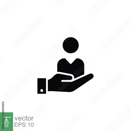 Customer service icon. Simple solid style. Client support, care, retention, advice, hand, business concept. Black silhouette, glyph symbol. Vector illustration isolated on white background. EPS 10.
