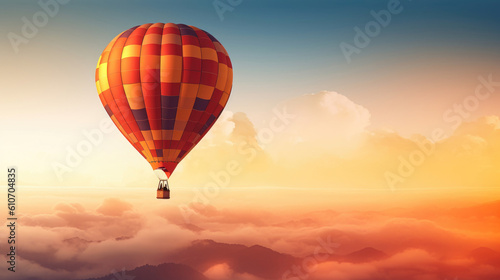 Hot air balloon in  sky, morning sunlight. © tashechka