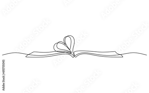 aesthetic book shaped heart one line continuous single line art editable hand drawn