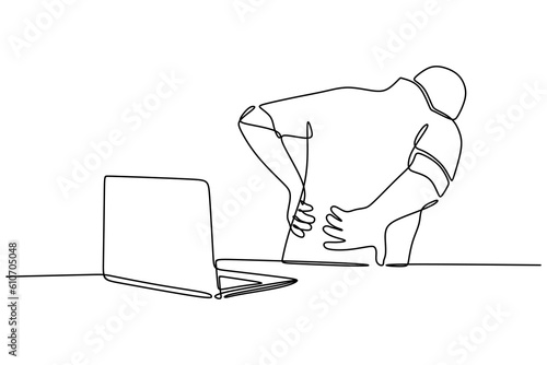 business man suffering from backache in office one line continuous single line art