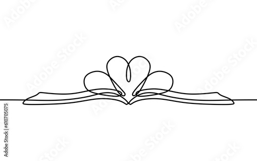 aesthetic book shaped heart one line continuous single line art editable hand drawn