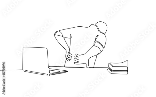 business man suffering from backache in office one line continuous single line art