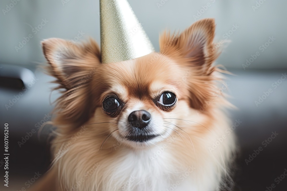 Adorable and happy dog with a birthday hat celebrating a party. Generative AI Adorable and happy dog with a birthday hat celebrating a party. Generative AI