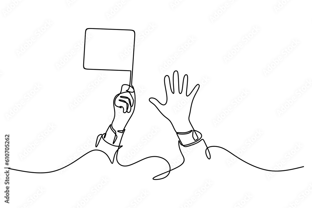 continuous line drawing of business man hand holding help sign continuous line drawing of business man hand holding help sign