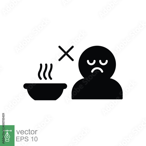 Loss of appetite icon. Simple solid style. Man, food lack, plate, meal, diet, health, medical concept. Black silhouette, glyph symbol. Vector illustration isolated on white background. EPS 10.