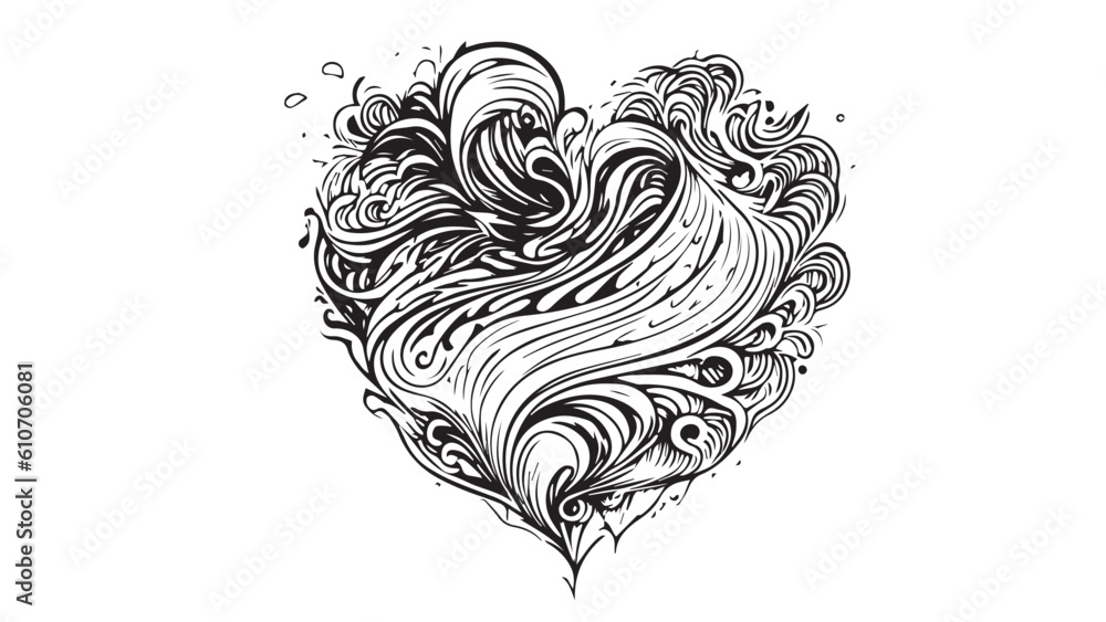 Fototapeta premium Love Heart Hand Drawn Element Illustration For Valentine's Day Decoration.
