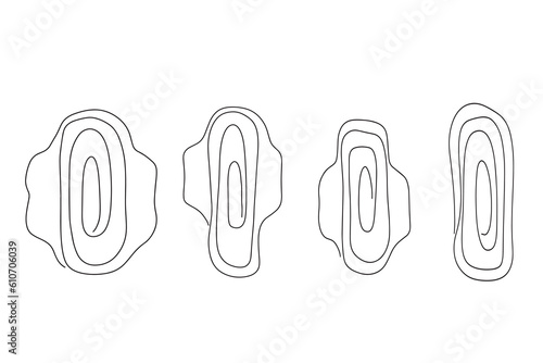 A set of feminine sanitary pads on a white background. Sanitary napkin is a modern one-line icon for a website or mobile application. Vector illustration