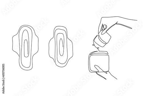 A set of feminine sanitary pads on a white background. Sanitary napkin is a modern one-line icon for a website or mobile application. Vector illustration