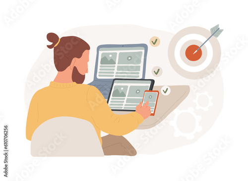 Multi device targeting isolated concept vector illustration. Cross device marketing, reaching audience, boost your campaign, multiple devices research, programmatic advertising vector concept.