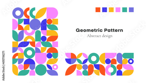 Abstract geometric pattern background. Simple circle square shapes, modern banner bauhaus swiss style. Vector design
