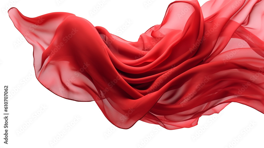 Red flying fabric, 3d wave cloth. Generative AI Red flying fabric, 3d wave cloth. Generative AI