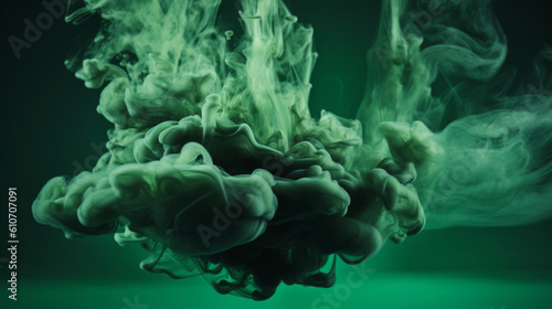 Generative AI illustration abstract background of fantastic big exploding green cloud of dense smoke