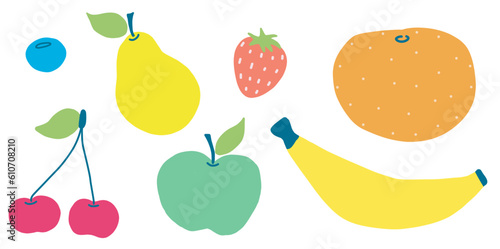 Vector flat set of fruits and berries, Isolated on white, market Vegan harvest icons for Health menu, Juicy organic Vitamin collection of Design elements