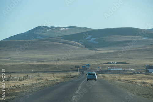 Highway road in Central Mongolia, the road trip from Ulaanbaatar to Kharkhorin city © maodoltee