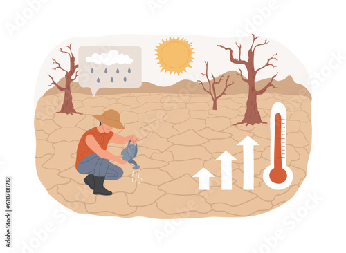 Drought isolated concept vector illustration. Extreme weather condition, erosion problem, lack of rainfall, global warming, combat drought, natural disaster, rough summer heat vector concept.