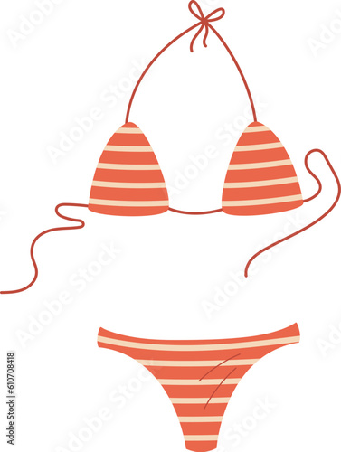 Women bikini flat vector illustration. Female stylish swimwear. Fashion swimsuit