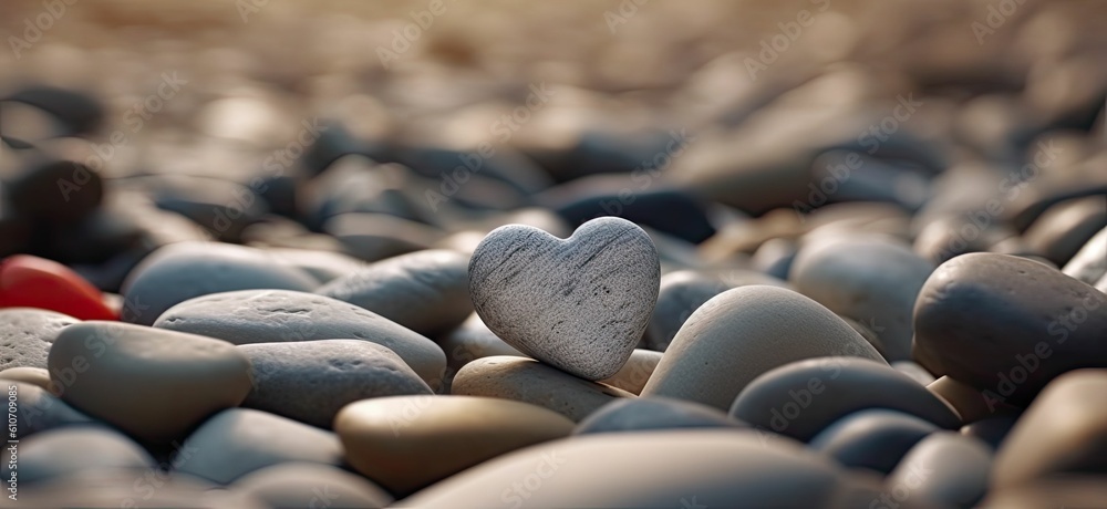 Obraz premium Heart on small sea stones, close up, generative ai