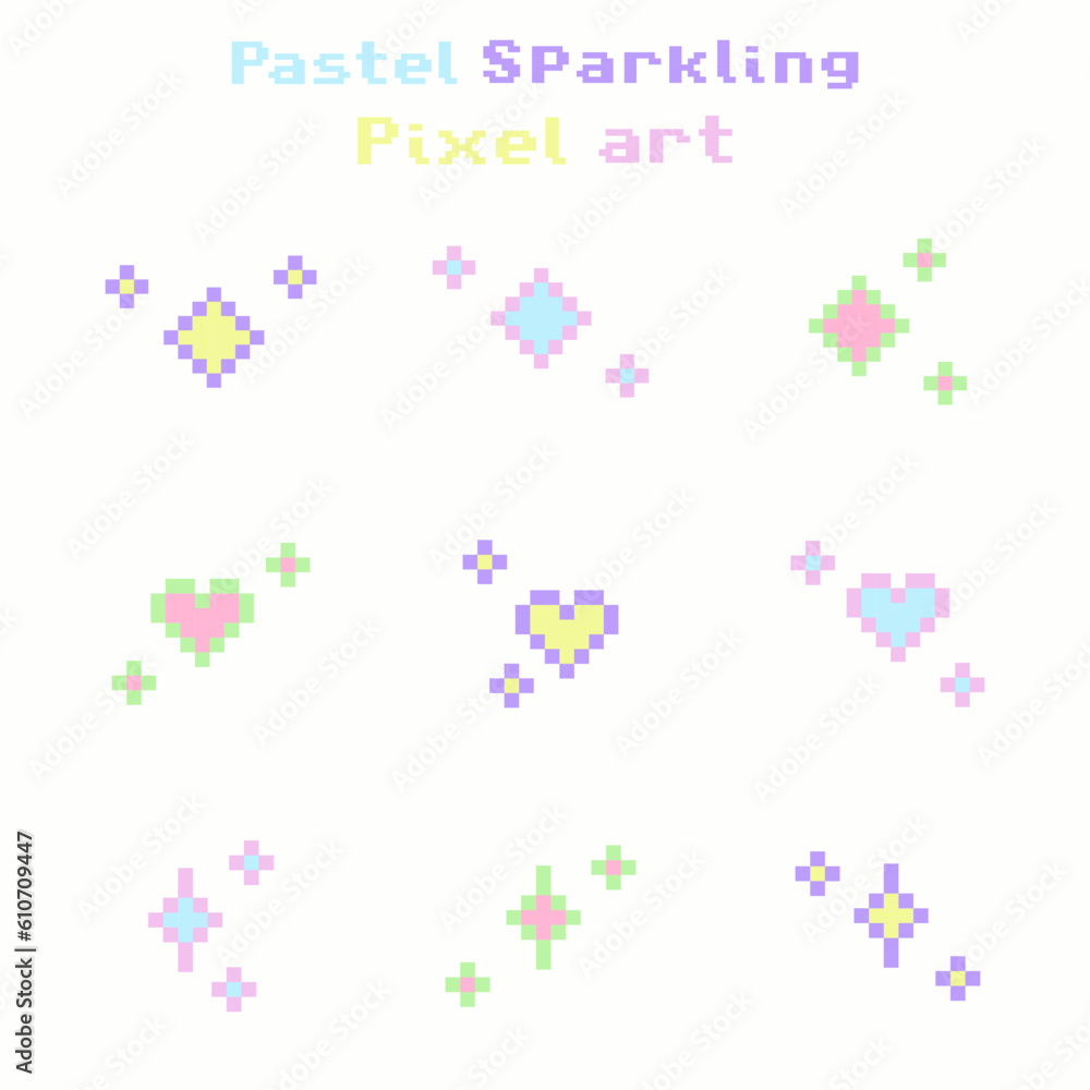 Pastel Sparkling pixel art set, vector sparkling pixel set,