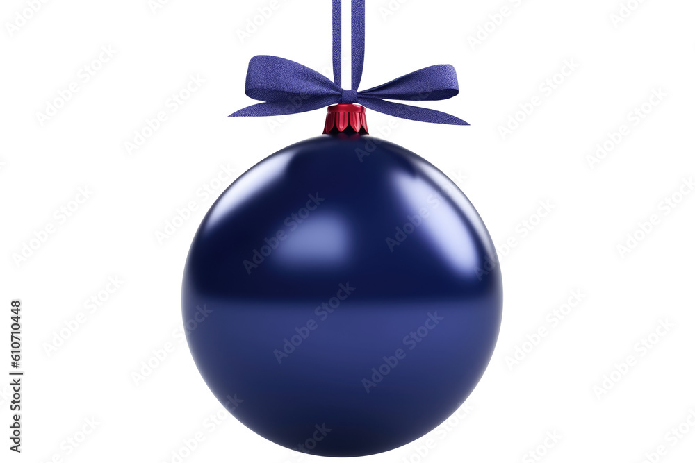 indigo Christmas ball with ribbon and a bow, isolated on background. Generative AI indigo Christmas ball with ribbon and a bow, isolated on background. Generative AI