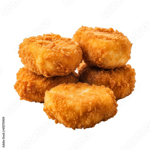 Delicious friend chicken nuggets on a transparent background, Generative AI