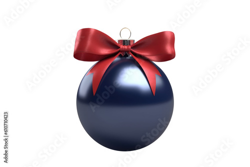 indigo Christmas ball with ribbon and a bow, isolated on background. Generative AI