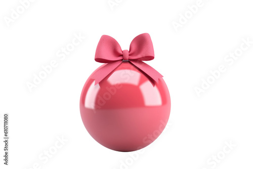 pink Christmas ball with ribbon and a bow  isolated on background. Generative AI
