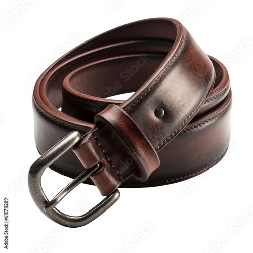 Premium dark brown leather belt on a transparent background, Generative AI