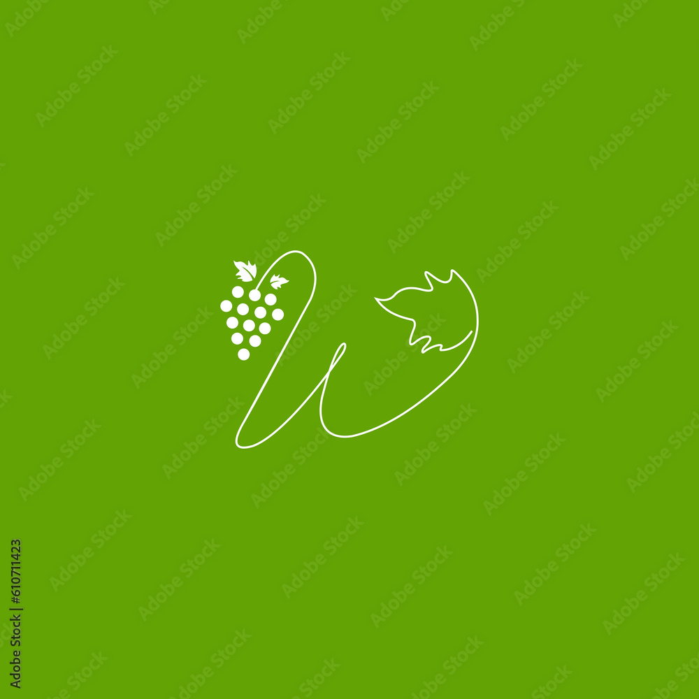 letter W with a leaf and grapes Wine line logo Vector Illustration letter W with a leaf and grapes Wine line logo Vector Illustration