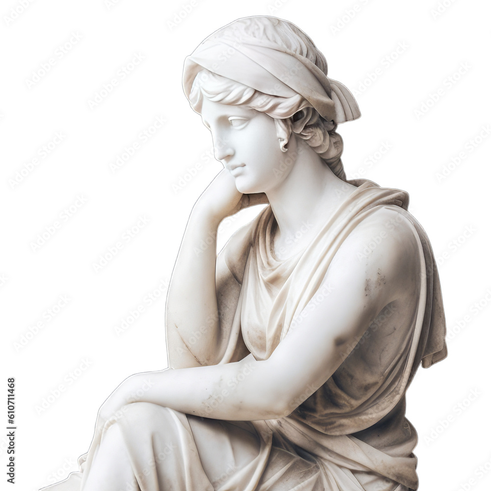 A marble statue of a women looking in the distance on a transparent background, Generative AI