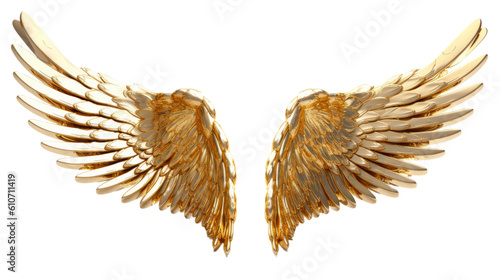 Golden angel wings on a transparent background  Generative AI