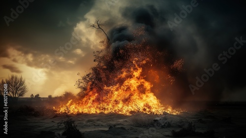 Natural disaster, fire burning. AI generative image. AI generative image.