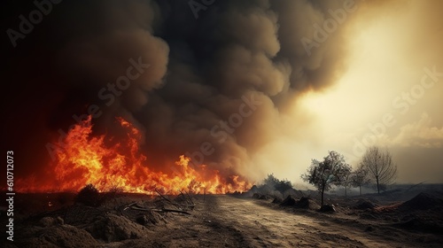 Natural disaster  fire burning. AI generative image. AI generative image.