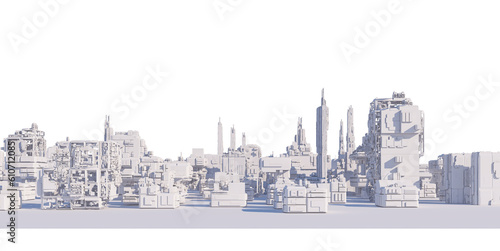 Variety of white city views on transparent background