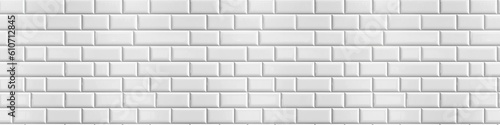 White light brick subway tiles ceramic wall texture wide tile background banner panorama  seamless pattern Generative AI