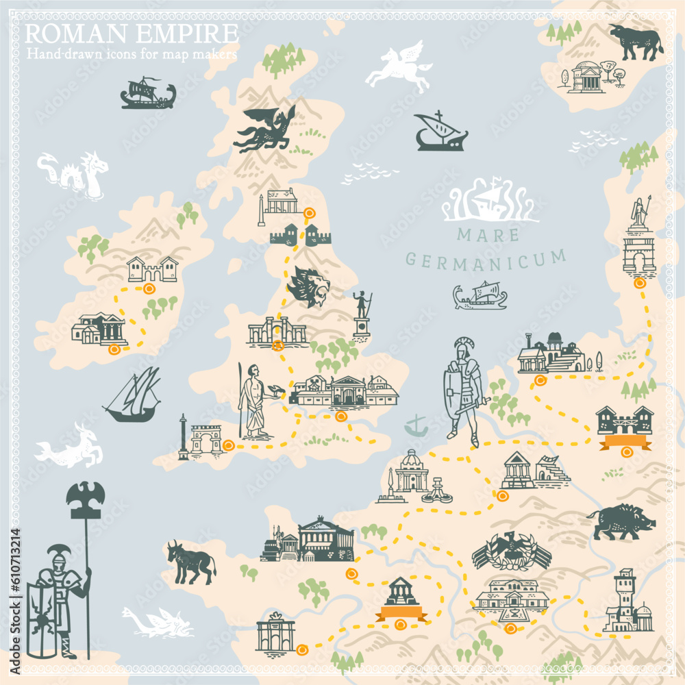 Naklejka premium Roman Empire map builder simple hand draw illustrations in vector format