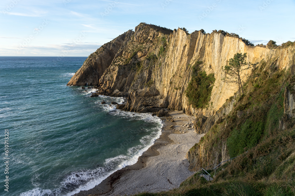 SIlencio (silence) Beach cliffs in Asturias in a landscape at sunset
