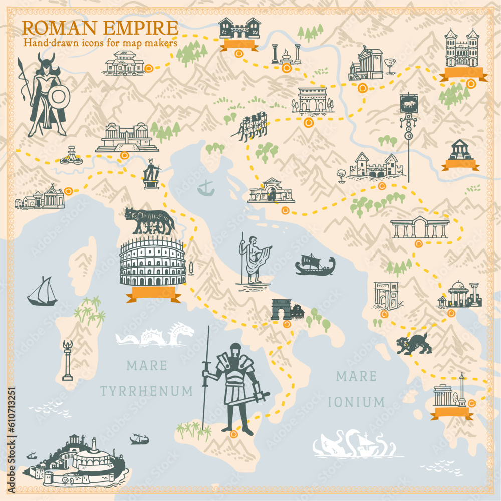 Roman Empire map builder simple hand draw illustrations in vector format