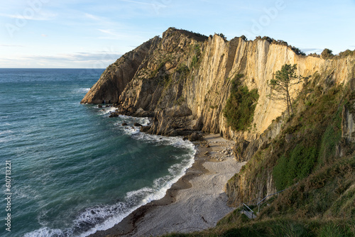 SIlencio (silence) Beach cliffs in Asturias in a landscape at sunset