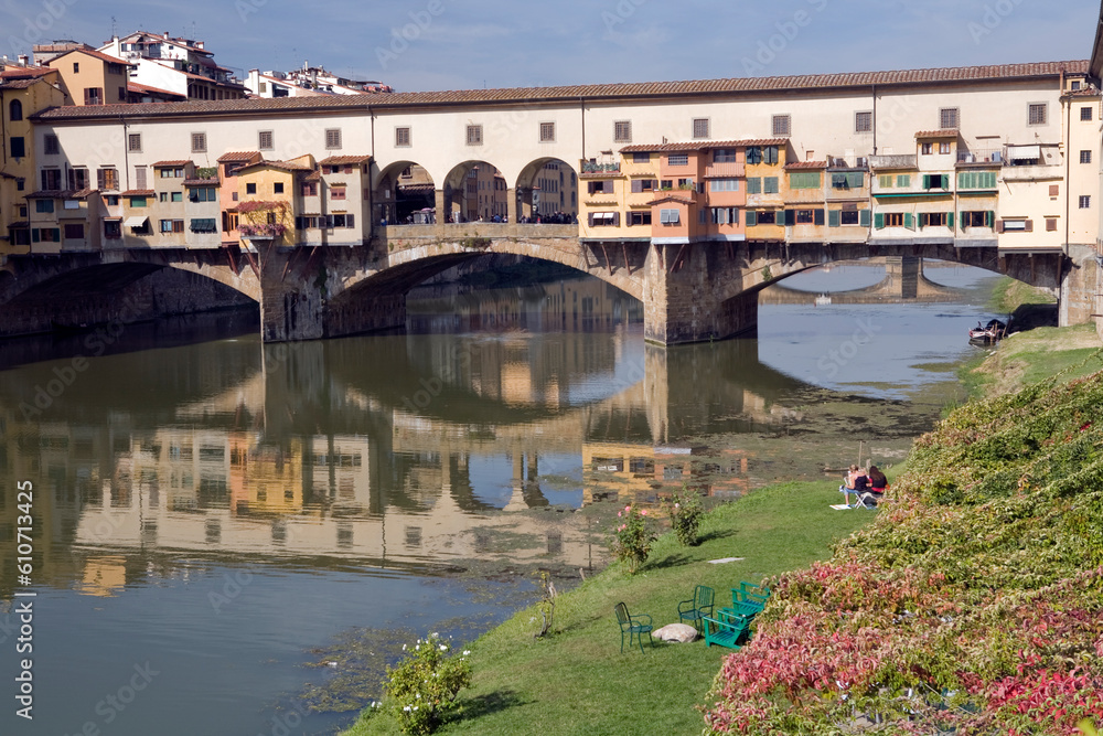 View of Fiume Arno, ponte vecchio and buildings - Florence - Italy