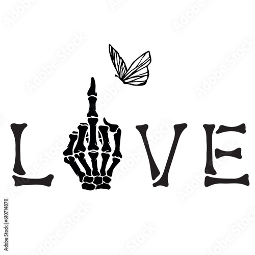 Skeleton hand fuck love sign, skeleton vector illustration on isolated white background