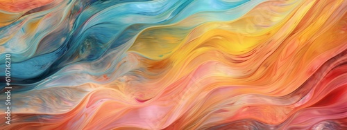 Abstract marbled acrylic paint ink painted waves painting texture colorful background banner - Bold colors, rainbow color swirls wave  Generative AI photo