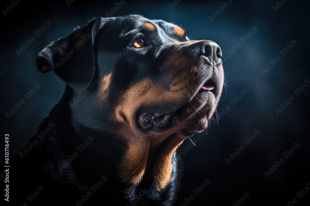 Rottweiler Dog Staring the Light Rottweiler Dog Staring the Light