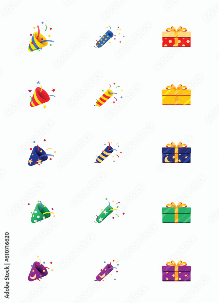 Set of confetti party icon vector with star pattern, logo illustration isolated on white background