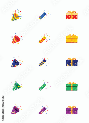 Set of confetti party icon vector with star pattern, logo illustration isolated on white background