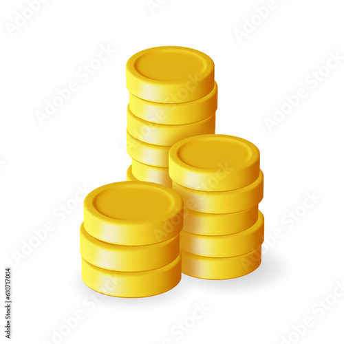 3D Stack of Gold Coins Icon Isolated. Pile of American Dollar Coin Render. Empty Golden Money Sign. Growth, Income, Savings, Investment. Symbol of Wealth. Business Success. Vector Illustration