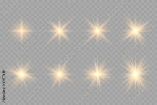 Glowing lights effect, flare, explosion and stars. Vector glow sparkle effect. Abstract lens flare ignition.